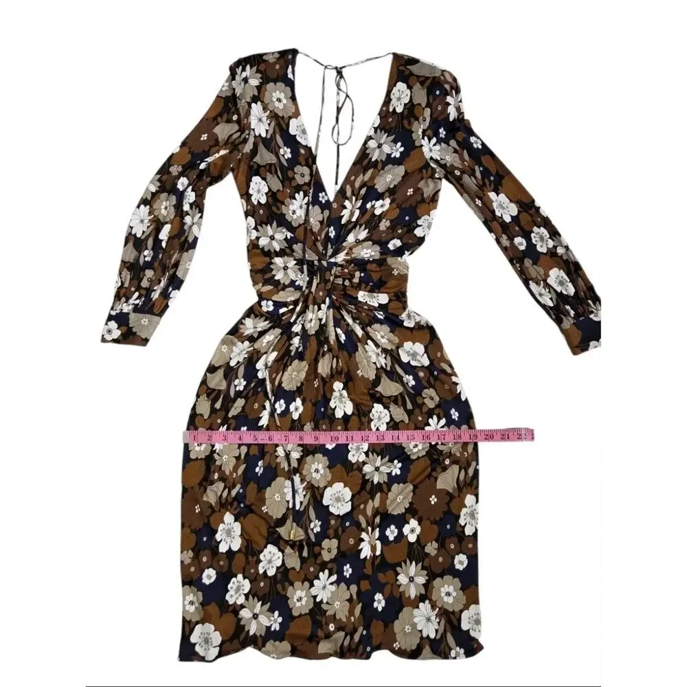 Michael Kors Collection Floral Ruched Open Back Plunge Designer Dress Italy Sz 2 - Picture 10 of 11